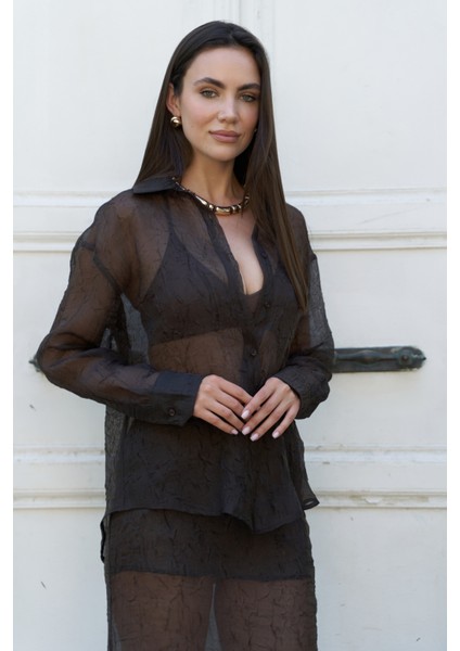 Sorcha Kahve Transparan Gömlek Etek Takım modelleri