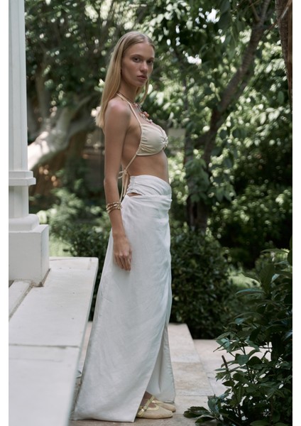 Fabriyonto Asimetrik Ekru Uzun Etek modelleri