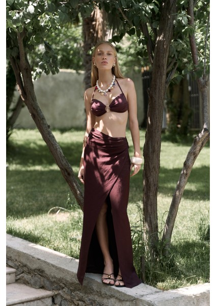 Fabriyonto Asimetrik Bordo Uzun Etek fiyatları