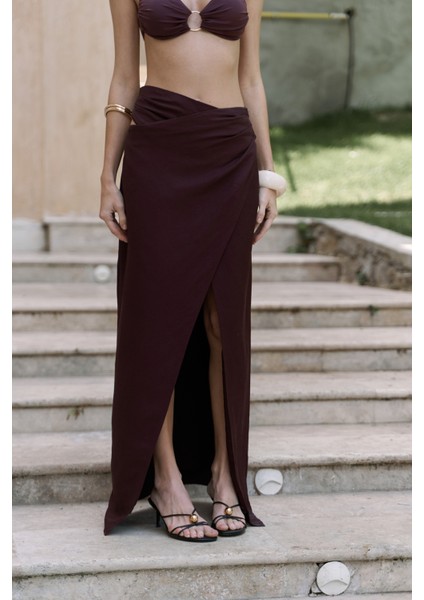 Fabriyonto Asimetrik Bordo Uzun Etek modelleri