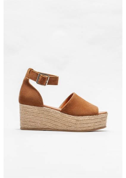 Taba Deri Kadın Dolgu Topuklu Sandalet