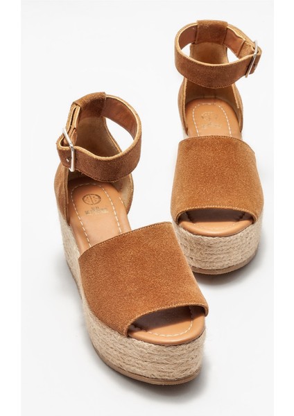 Taba Deri Kadın Dolgu Topuklu Sandalet modelleri