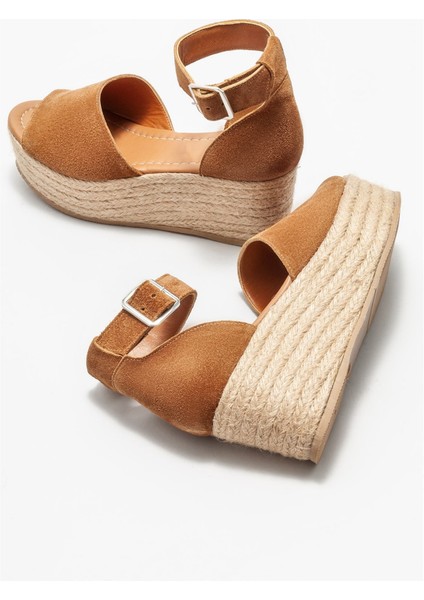 Taba Deri Kadın Dolgu Topuklu Sandalet fırsatları