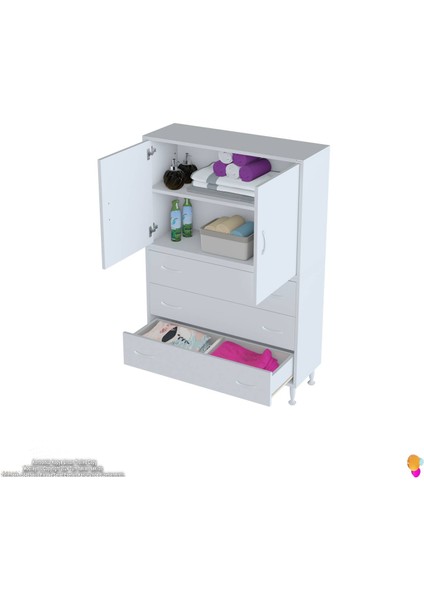 Ilkim 100 x 138 x 32,5 Cm' Lik Kapak Içi Çift Raflı ve 3 Çekmeceli Düzen Harikası Dolap indirimleri