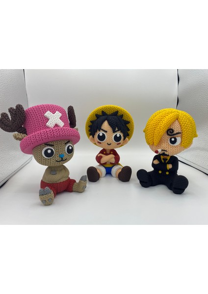 3lü Set Luffy Chopper Sanji Örgü Desenli Figür One Piece Anime Manga Figür