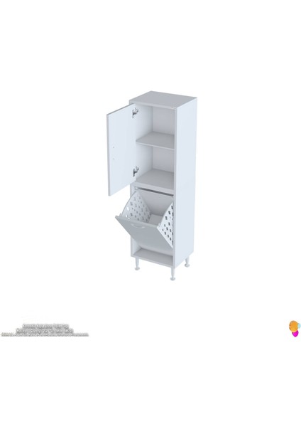 Ilkim 35 x 138 x 32,5 Cm' Lik Kapak Içi Çift Raflı, Tek Göz Akıllı Çamaşır Sepetli Dolap indirimleri