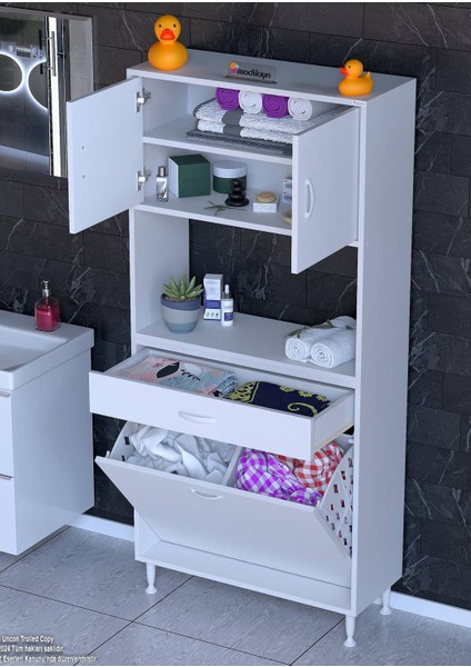 70X173X32,5 cm 1 Çekmece 2 Göz Sepetli ve 3 Raflı Organizatör Mutfak Dolabı Çok Amaçlı Dolap