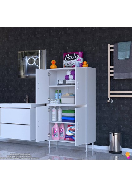 Ohbe 85X138X32,5 cm Ekstra Düzen Için Kullanışlı 4 Kapak 4 Bölmeli Banyo Mutfak Dolabı fiyatları