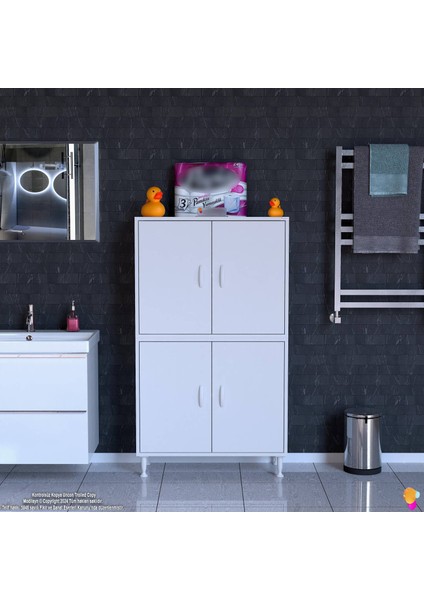 Ohbe 85X138X32,5 cm Ekstra Düzen Için Kullanışlı 4 Kapak 4 Bölmeli Banyo Mutfak Dolabı modelleri