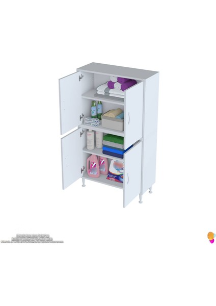Ohbe 85X138X32,5 cm Ekstra Düzen Için Kullanışlı 4 Kapak 4 Bölmeli Banyo Mutfak Dolabı indirimleri
