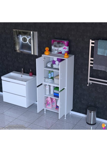 Ohbe 65X138X32,5 cm Ekstra Düzen Için Kullanışlı 4 Kapak 4 Bölmeli Banyo Mutfak Dolabı