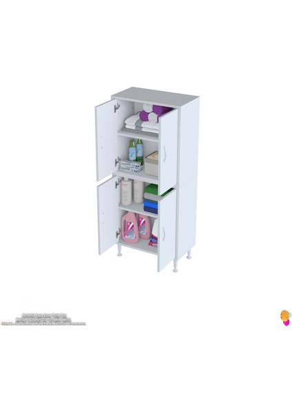 Ohbe 65X138X32,5 cm Ekstra Düzen Için Kullanışlı 4 Kapak 4 Bölmeli Banyo Mutfak Dolabı