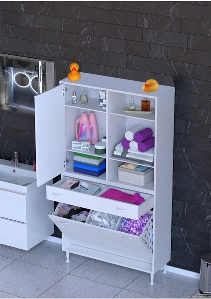 100X173X32,5CM 1 Çekmece, 3 Göz Sepet, 1 Kapak, 6 Raflı,organizatör Mutfak Dolabı Çok Amaçlı Dolap