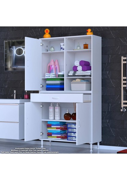 100 x 173 x 32,5 Cm’lik 1 Çekmece 3 Kapak 5 Raf 8 Gözlü,organizatör Mutfak Dolabı Çok Amaçlı Dolap