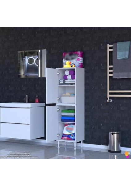 Ohbe 45X138X32,5 cm Ekstra Düzen Için Kullanışlı 4 Kapak 4 Bölmeli Banyo Mutfak Dolabı