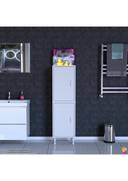 Ohbe 45X138X32,5 cm Ekstra Düzen Için Kullanışlı 4 Kapak 4 Bölmeli Banyo Mutfak Dolabı