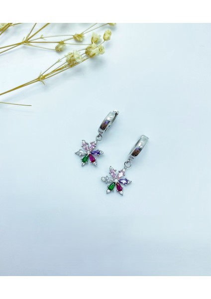 Yazın Rengi Rengarenk 925 Ayar Gümüş Lotus Set ( Kolye , Yüzük , Küpe )