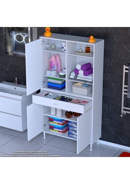 100 x 173 x 32,5 Cm’lik 1 Çekmece 3 Kapak 5 Raf 8 Gözlü,organizatör Mutfak Dolabı Çok Amaçlı Dolap