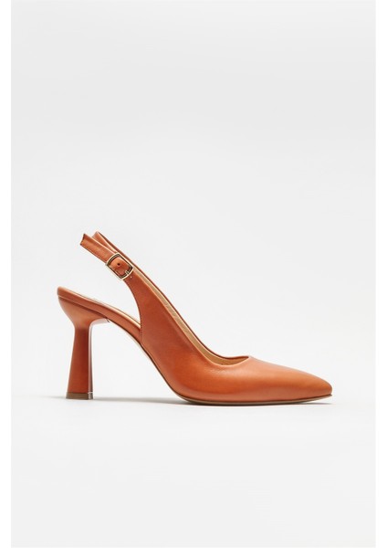 Taba Deri Kadın Topuklu Ayakkabı