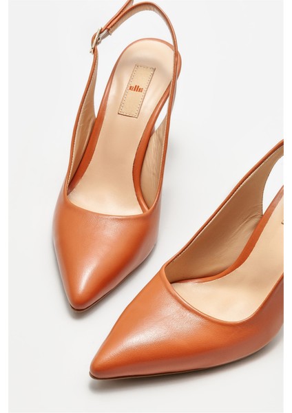 Taba Deri Kadın Topuklu Ayakkabı modelleri