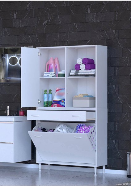 100X173X32,5CM 1 Çekmece, 3 Göz Sepet, 1 Kapak, 4 Raflı, Organizatör Mutfak Dolabı Çok Amaçlı Dolap