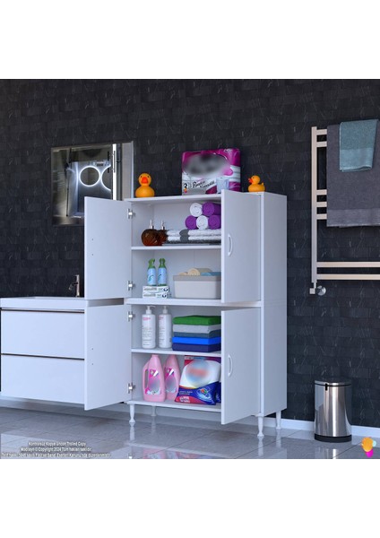 Ohbe 90X138X32,5 cm Ekstra Düzen Için Kullanışlı 4 Kapak 4 Bölmeli Banyo Mutfak Dolabı fiyatları