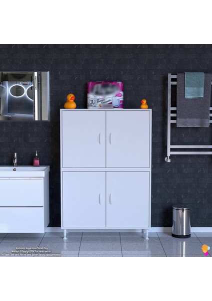 Ohbe 90X138X32,5 cm Ekstra Düzen Için Kullanışlı 4 Kapak 4 Bölmeli Banyo Mutfak Dolabı modelleri