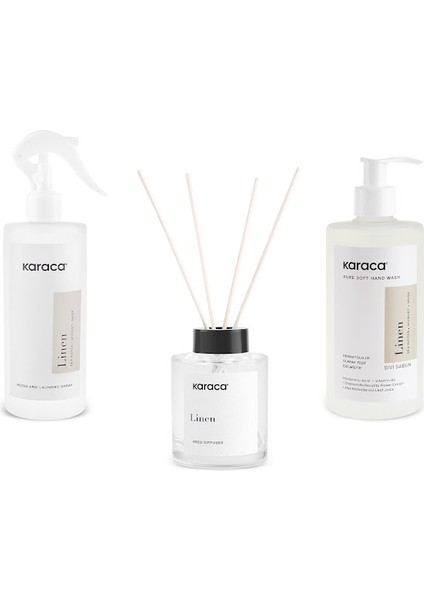 White Clean Linen 3 Parça Sıvı Sabun / Çubuklu Ortam Kokusu / Çamaşır Spreyi Koku Seti