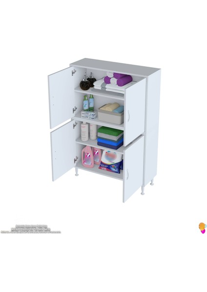 Ohbe 95X138X32,5 cm Ekstra Düzen Için Kullanışlı 4 Kapak 4 Bölmeli Banyo Mutfak Dolabı indirimleri