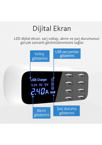 8 USB Girişli Masaüstü Şarj Merkezi – Tüm Cihazlar Için fırsatları
