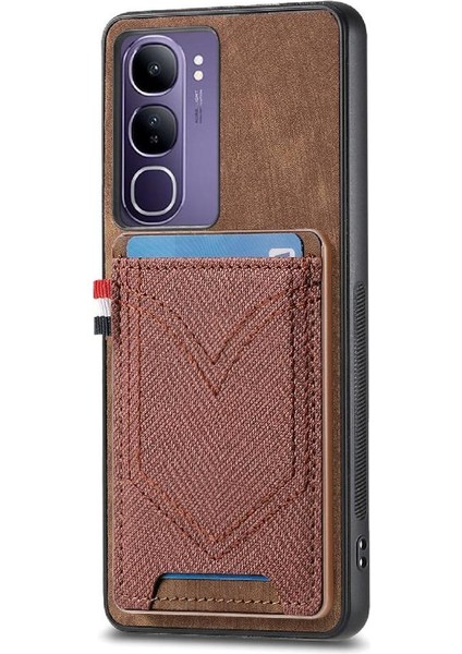 Vivo V40 Lite Kot Cep Tasarım Crad Yuvası Manyetik Araç Montaj Için Kılıf (Yurt Dışından)