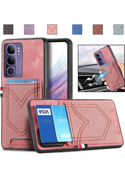 Vivo V40 Lite Kot Cep Tasarım Crad Yuvası Manyetik Araç Montaj Için Kılıf (Yurt Dışından)
