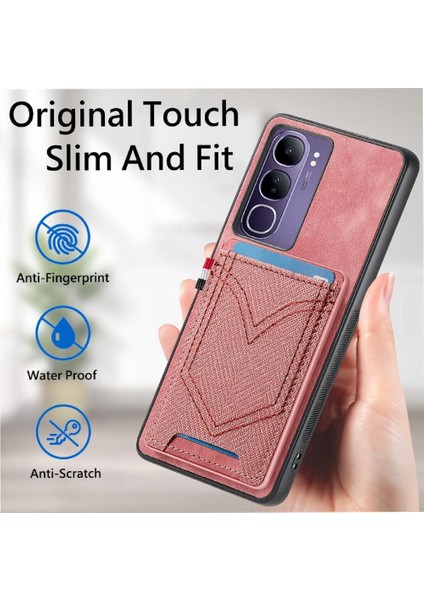 Vivo V40 Lite Kot Cep Tasarım Crad Yuvası Manyetik Araç Montaj Için Kılıf (Yurt Dışından)