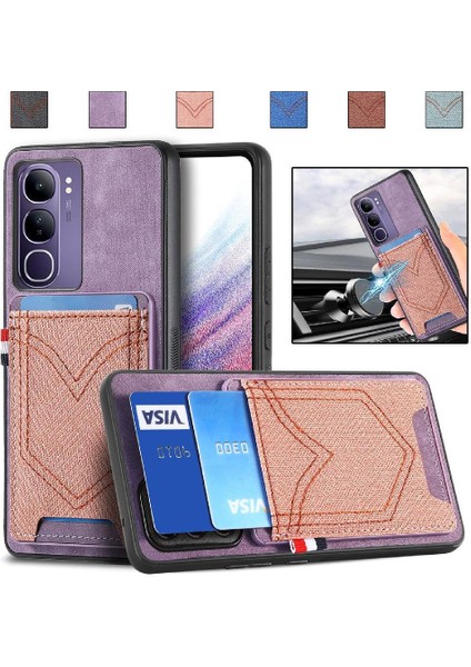 Vivo V40 Lite Kot Cep Tasarım Crad Yuvası Manyetik Araç Montaj Için Kılıf (Yurt Dışından)
