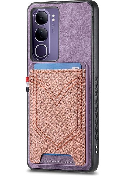 Vivo V40 Lite Kot Cep Tasarım Crad Yuvası Manyetik Araç Montaj Için Kılıf (Yurt Dışından)