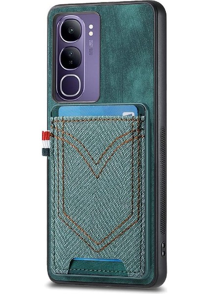 Vivo V40 Lite Kot Cep Tasarım Crad Yuvası Manyetik Araç Montaj Için Kılıf (Yurt Dışından)
