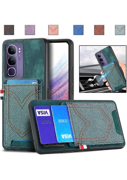 Vivo V40 Lite Kot Cep Tasarım Crad Yuvası Manyetik Araç Montaj Için Kılıf (Yurt Dışından)