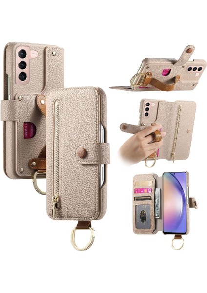 Samsung Galaxy S21 Cüzdan Standı Bileklik Crad Yuvası Fermuar Için Flip Case (Yurt Dışından)