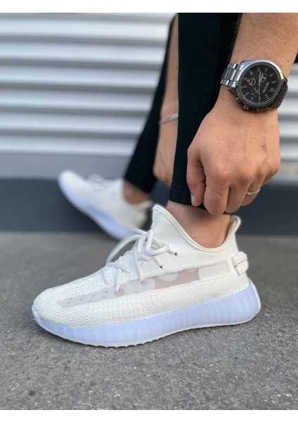 Beyaz Pulse Bağcıklı Triko Kumaş Erkek Günlük Spor Ayakkabı