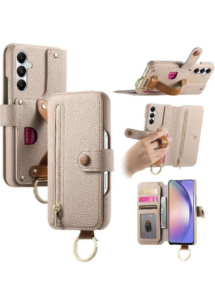 Samsung Galaxy A14 4g Standı Bileklik Cüzdan Fermuar Crad Yuvası Için Flip Case (Yurt Dışından)