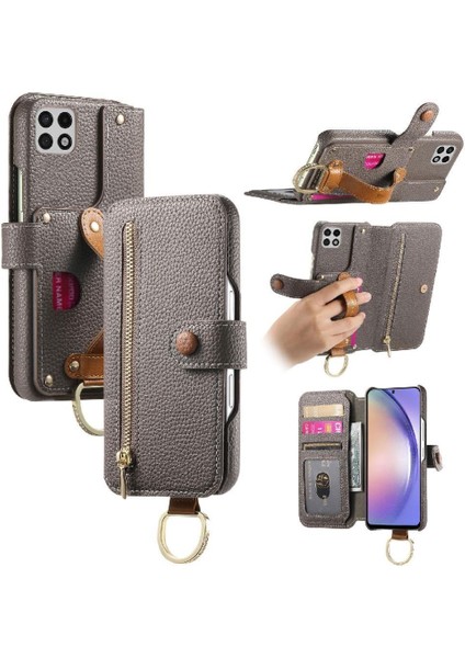 Samsung Galaxy A22 5g Bileklik Standı Cüzdan Crad Yuvası Fermuar Için Flip Case (Yurt Dışından)