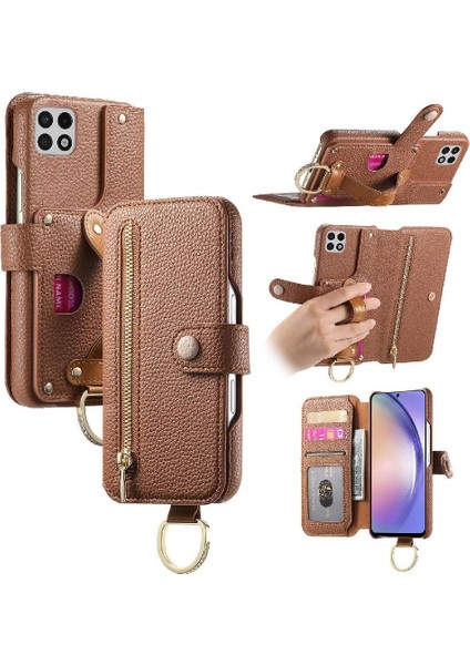 Samsung Galaxy A22 5g Bileklik Standı Cüzdan Crad Yuvası Fermuar Için Flip Case (Yurt Dışından)