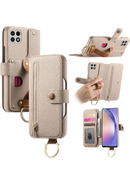 Samsung Galaxy A22 5g Bileklik Standı Cüzdan Crad Yuvası Fermuar Için Flip Case (Yurt Dışından)