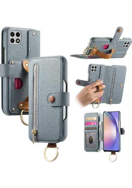Samsung Galaxy A22 5g Bileklik Standı Cüzdan Crad Yuvası Fermuar Için Flip Case (Yurt Dışından)