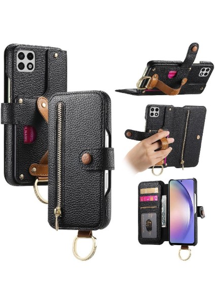 Samsung Galaxy A22 5g Bileklik Standı Cüzdan Crad Yuvası Fermuar Için Flip Case (Yurt Dışından)