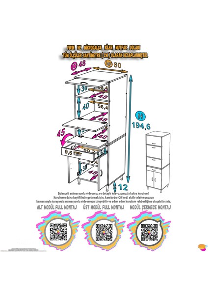 Ennet: 60X194.6X48 Cm. Ekmeklikli Kiler Dolabı. 1 Çekmece, 5 Kapaklı. Mutfağınıza Özel fırsatları