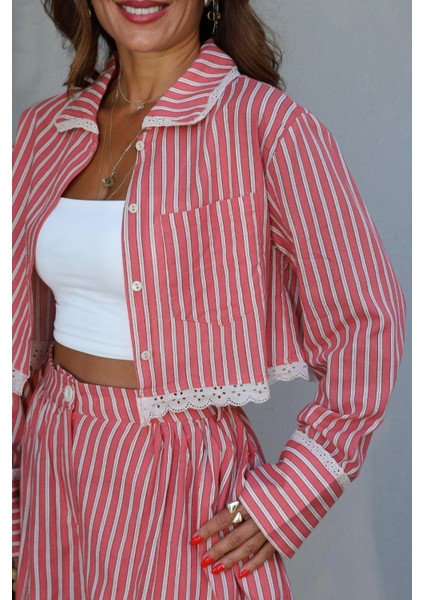 Somon Çizgili Gömlek Şort Takım indirimleri