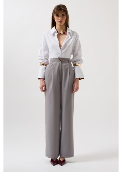 Şerit Detay Palazzo Gri Pantolon fiyatları