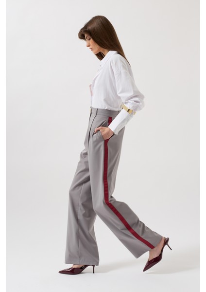 Şerit Detay Palazzo Gri Pantolon fırsatları