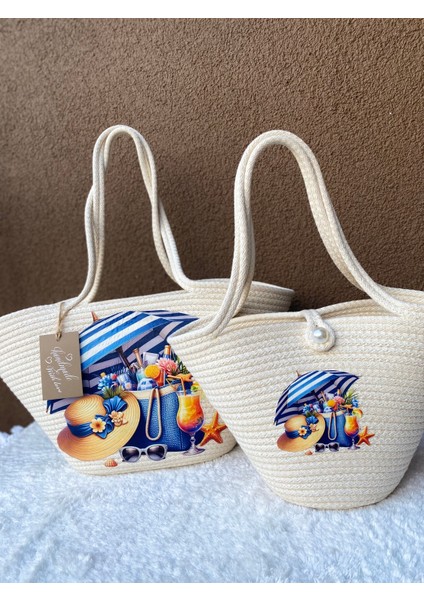 Hasır Çanta,Plaj Çantası Anne Kız Kombini